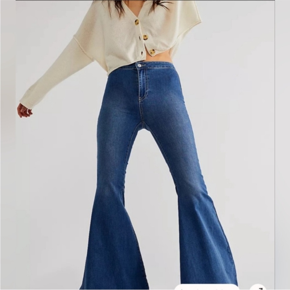 Free People Float On Flares (High-Waisted Blue Jeans)